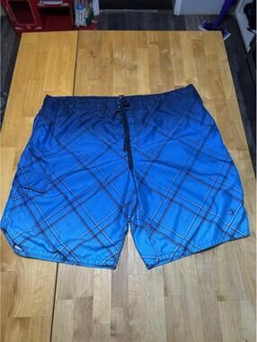 Ocean Pacific Swim Trunks Mens 2XL Blue Plaid Ombre Cargo Board Shorts OM13202Y